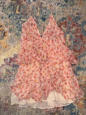 Zara Pink and Coral Floral Ruffle Dress